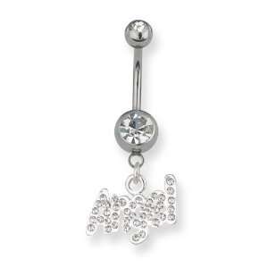 SGSS Curv BB w Bezel Gem & Dangling Pave Word 14G (1.6mm) 13/32 (11mm 