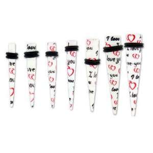  0G (8MM) Love Pattern I Love You Acrylic Tapers   Sold 