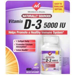  Members Mark Vitamin D 3 5000 IU   400 softgels   CASE 