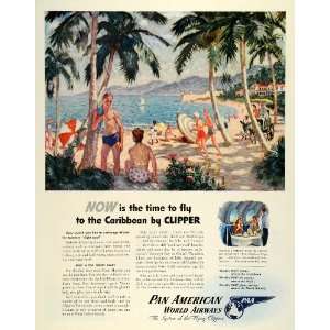  1945 Ad Pan American World Airways PAA Logo Caribbean Beach 