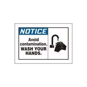 NOTICE AVOID CONTAMINATION WASH YOUR HANDS (W/GRAPHIC) Sign   10 x 14 