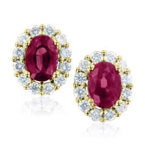  Natural Ruby and Diamond Earrings in 14k Yellow Gold (G 