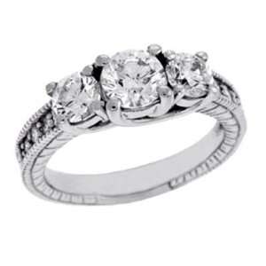  14k White 3 Stone 1.53 Ct Diamond Engagement Ring 