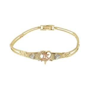 14k Tricolor Gold, 15 Anos Quinceanera Heart Bracelet with Lab Created 