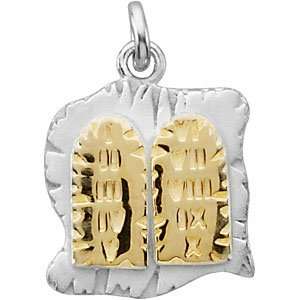   Silver 10 Commandments Pendant Rhodium & Gold Plated 18.05 X 14.55 mm