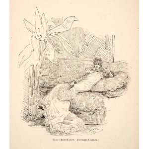  1883 Print Reclining Sarah Bernhardt Couch Portrait Plant Dress 