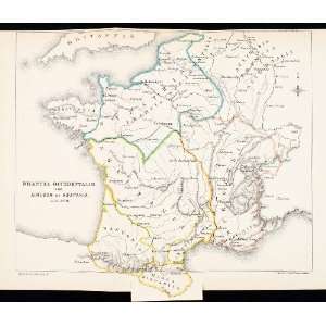 1892 Lithograph Francia Occidentalis Kingdom Aquitania Roman Empire 