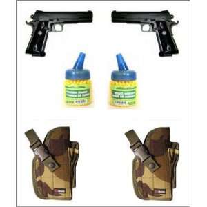  2 ea. 1911 Blowback Pistols BBs Holsters Sports 