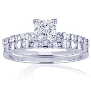  Princess Cut Diamond Wedding Rings Set VS1 GIA COLOR E CUT EXCELLENT