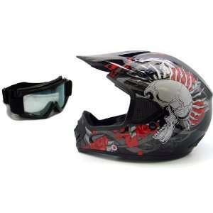  TMS Black Rose Skull Dirt Bike ATV Motocross Helmet with 