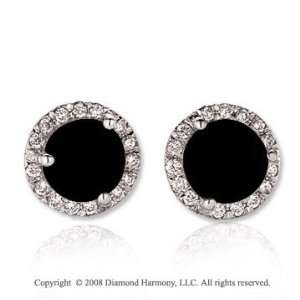  14k White Gold Round 4 Carat Onyx Diamond Stud Earrings 