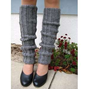  Gray, 80s Style, Crocheted Legwarmers 