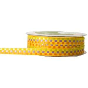  May Arts 3/8 Inch Wide Ribbon, Yellow Multicolored Check 