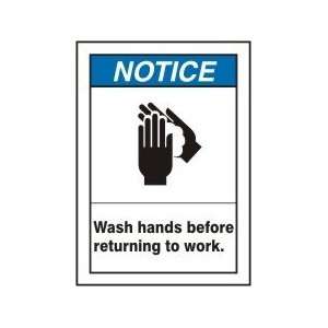 NOTICE WASH HANDS BEFORE RETURNING TO WORK (W/GRAPHIC) Sign   14 x 10 