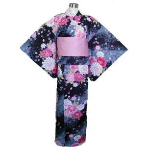  Kimono Yukata (y062b)Black & Gray+ Obi Belt Toys & Games