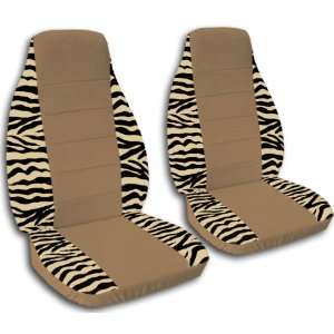  2 tan and black zebra car seat covers with tan center for 
