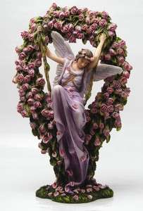 Sheila Wolk Art Gatekeeper Statue Angel Pink Roses Wreath Figurine 