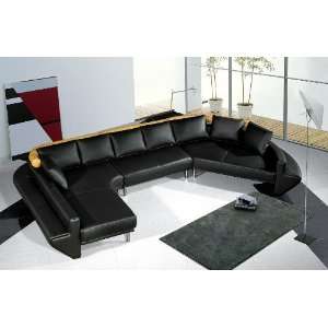    Ultra Modern Black Leather Sectional Sofa Set