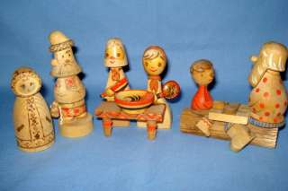 LOT of 6pc VINTAGE SOLID USSR WOODEN DOLLS  COLLECTABLE  