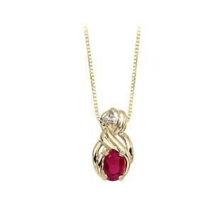 14K Yellow Gold 0.01 ct. Diamond and 5 x 3 MM Oval Shaped Ruby Pendant 