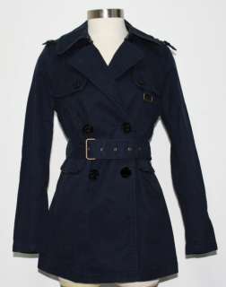   Couture Long Navy Blue Cotton REGAL SKYLAR TRENCH COAT Jacket M Medium