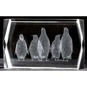  3d Laser Crystal Penguin Family 5x5x8 Cm Cube + 3 Led Light 
