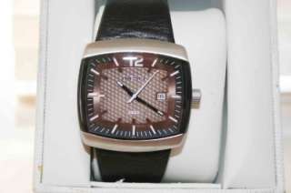   Emboss Brown Leather Cuff Copper Accent Sporty Pattern Watch  