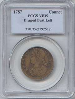 1787 Connecticut Cent, Draped Bust Left, PCGS VF 35  