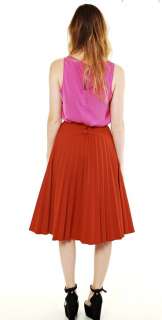 Vtg 70s RUST Orange High waist ACCORDIAN PLEATED full swing MIDI dress 