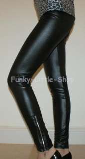 Shiny black zipper leggings tight pants rock punk pt383  
