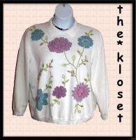 Floral Pullover Sweater Plus Size 1X 18W 20W Collared Embellished 