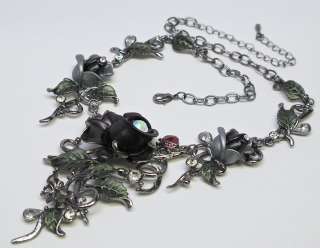 Black Tulip Flower Crystal Necklace Earrings Set s0455  