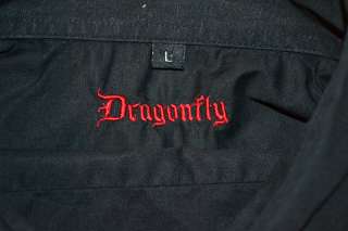 DRAGONFLY LONG SLEEVE BLACK RED DRAGON MODERN FITTED SHIRT MENS LARGE 