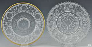 Lot 9 Vintage Pressed Glass Plates Gilt Floral Design  