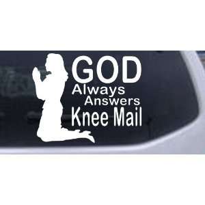  White 14in X 11.4in    God Always Answers Knee Mail Woman 