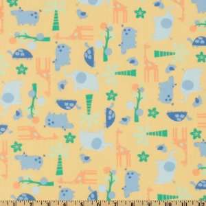  54 Wide Poly/Cotton Scrub Tiny Zoo Yellow Fabric By The 