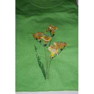   Mint Green T with Yellowish Flowers Adult M 