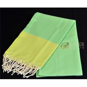   Anise Green Cotton Towel with Thin Yellow Stripes