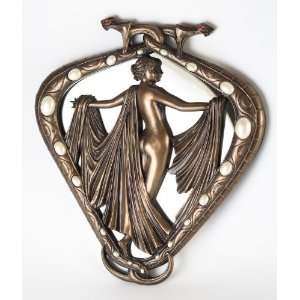  Art Nouveau Beautiful Bronze Pearl Snake Lady Wall Mirror 