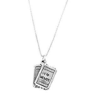  Silver One Sided I Love Movies Ticket Necklace Jewelry