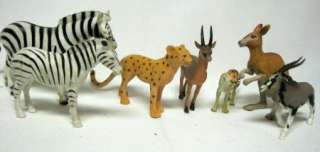 African Pretend Toy Animals Lot Zebras, Gazelle, Cheetah, and 1 