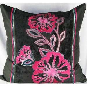 Design Accents FUSCHIA FLOWER Velvet Pillow with Metallic Thread 