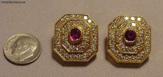 Vintage 14k 5 Carat Diamonds Rubies Designer Earrings  