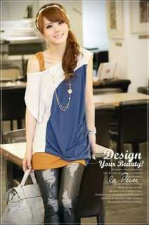   korean fashion COTTON Asymmetric casual top/Tshirt 2colors 10300
