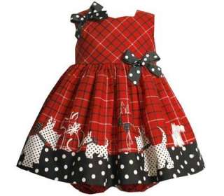 Bonnie Jean Baby Girls Red Black Scotty Dog Dress 12M  