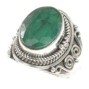    925 Sterling Silver Created EMERALD Ring, Size 6.5, 7.55g Jewelry