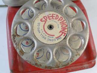 Vintage Tin Litho Toy Rotary Telephone Speed Phone Gong Bell Mfg Co 