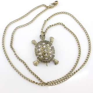 Gold tone White Crystal Turtle Baby Pendant NECKLACE  