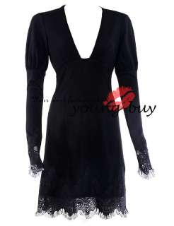 Black Fitted Lace Long Sleeve Dress AU Sz 6 16 w1404  