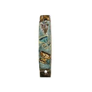   Mezuzah with Traditional Menorahs in Blue and Gold 